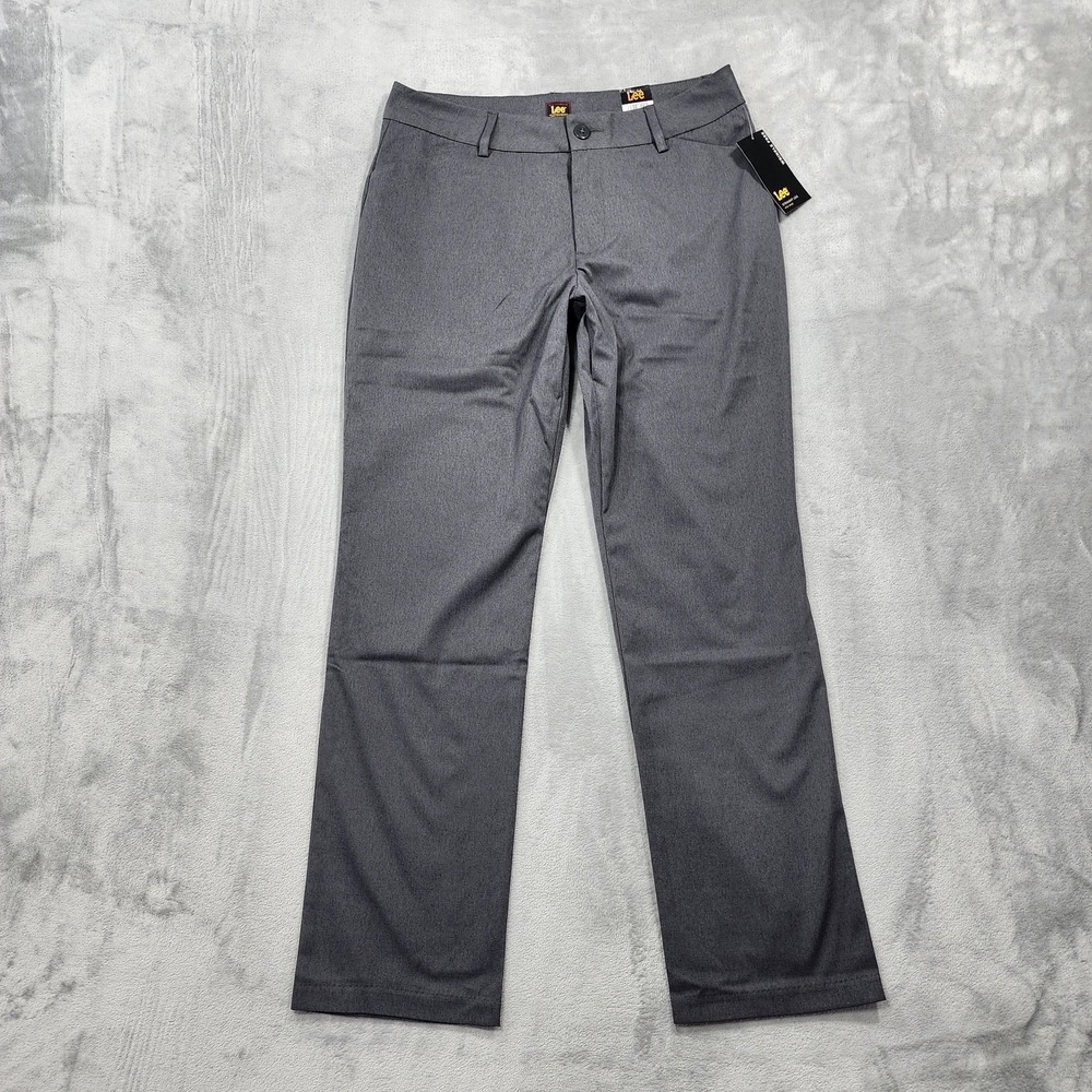 NEW Lee Pants Womens 12 Gray Wrinkle Free‎ Straight Leg Mid Rise Dress Office